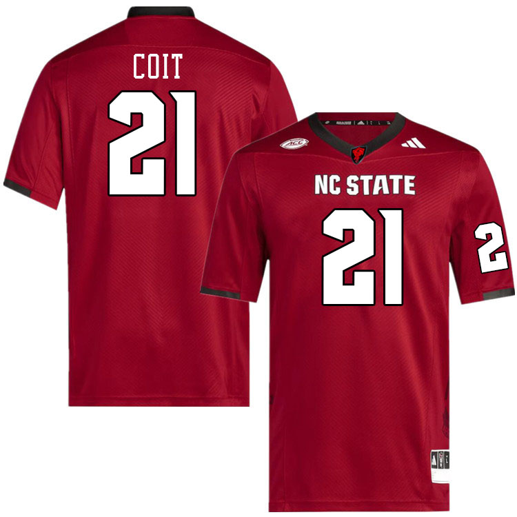 Men #21 Jalen Coit NC State Wolfpack College Football Jerseys Stitched-Red